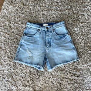 Wrangler high waisted denim shorts in light wash